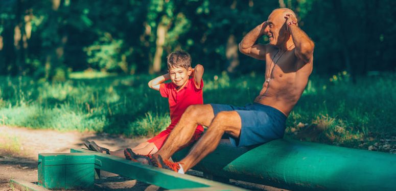 microgen 123RF Stock Photo grandfather exercising with his grandson.